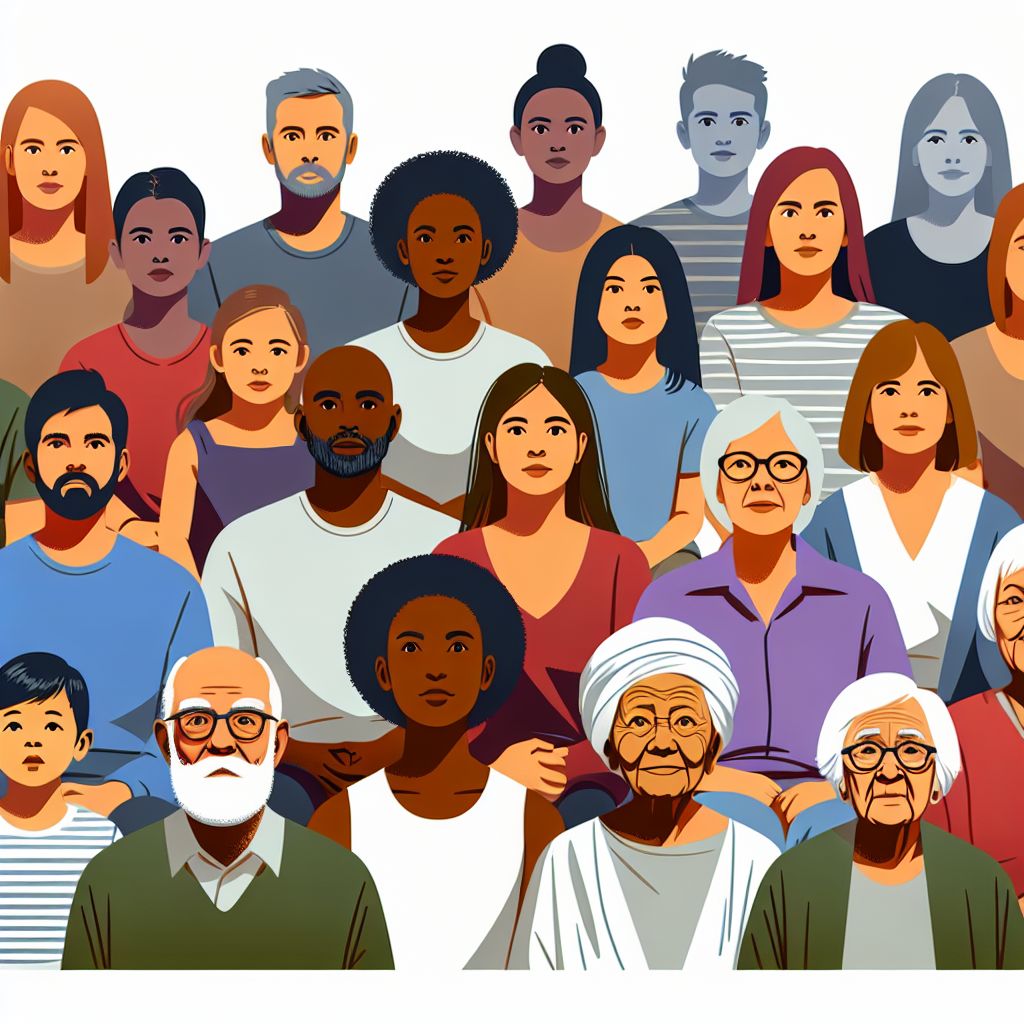 audience in illustration style with gradients and white background