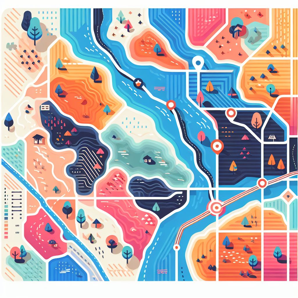 Map navigation in illustration style with gradients and white background