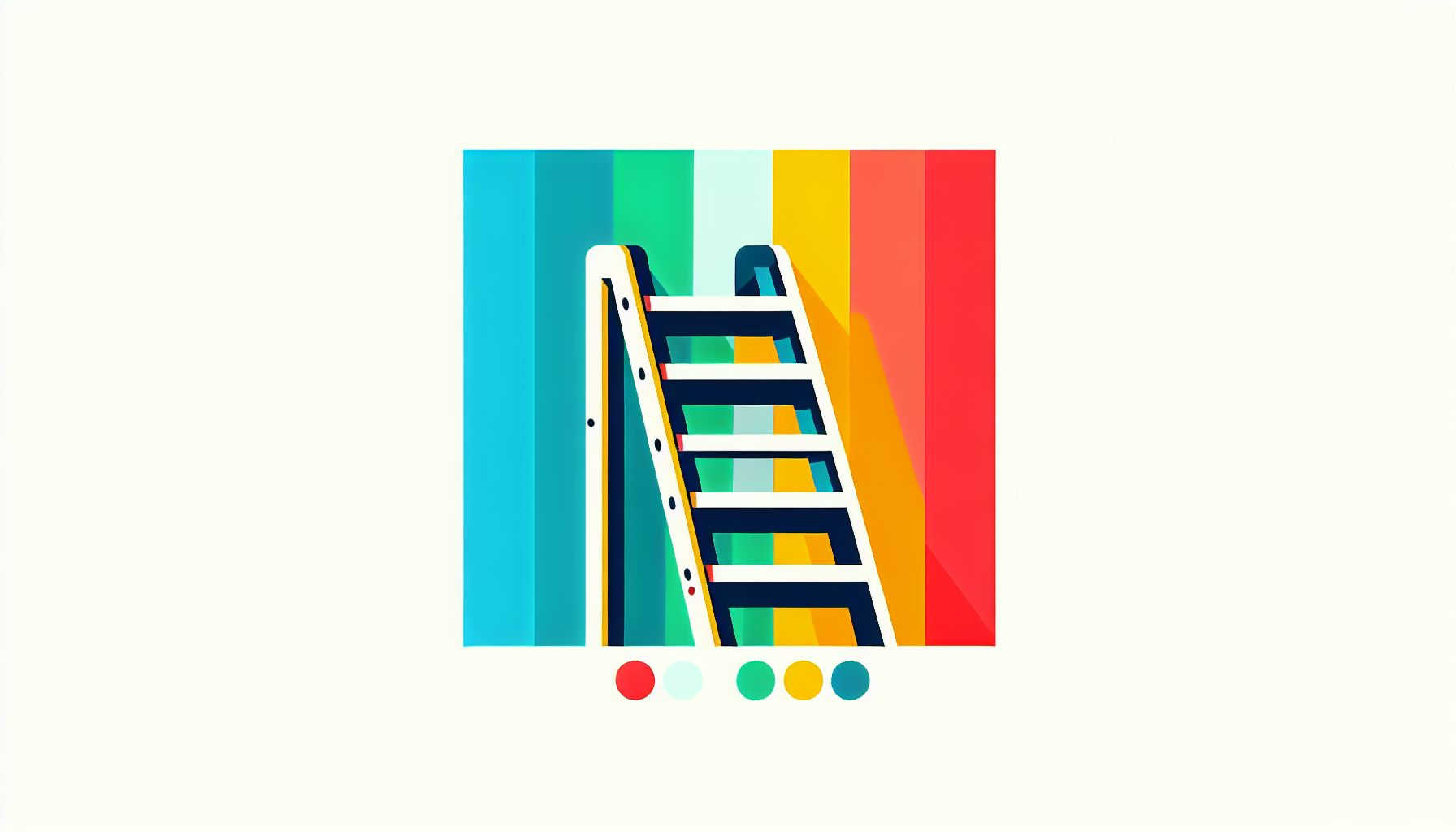 Ladder in flat illustration style and white background, red #f47574, green #88c7a8, yellow #fcc44b, and blue #645bc8 colors.