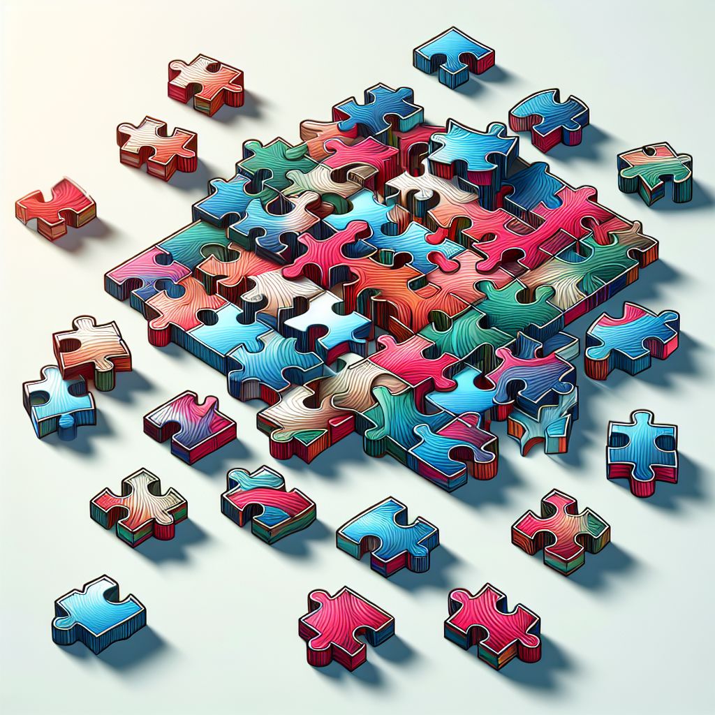 pieces of a puzzle in illustration style with gradients and white background