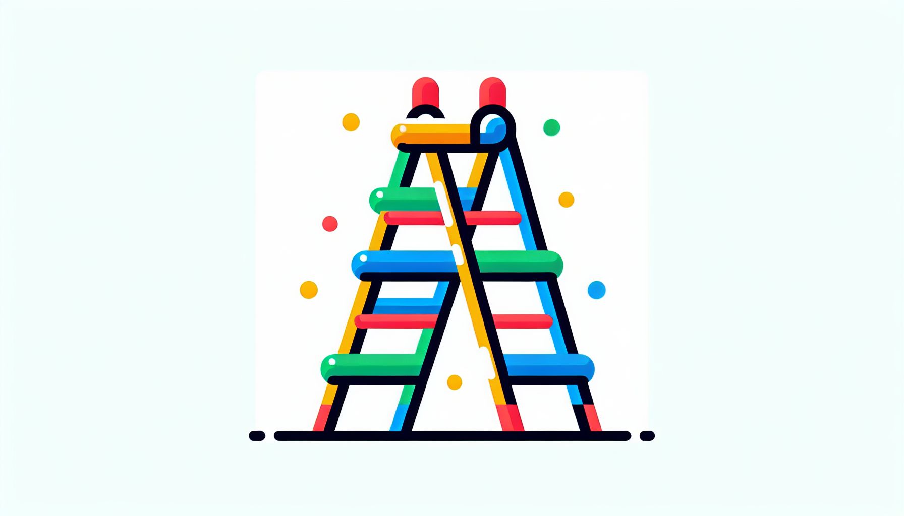 Ladder in flat illustration style and white background, red #f47574, green #88c7a8, yellow #fcc44b, and blue #645bc8 colors.