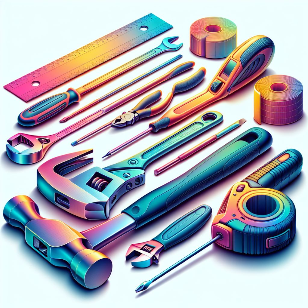 tools in illustration style with gradients and white background