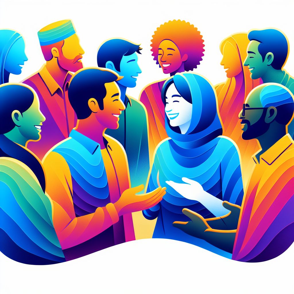 Human-like Interaction in illustration style with gradients and white background