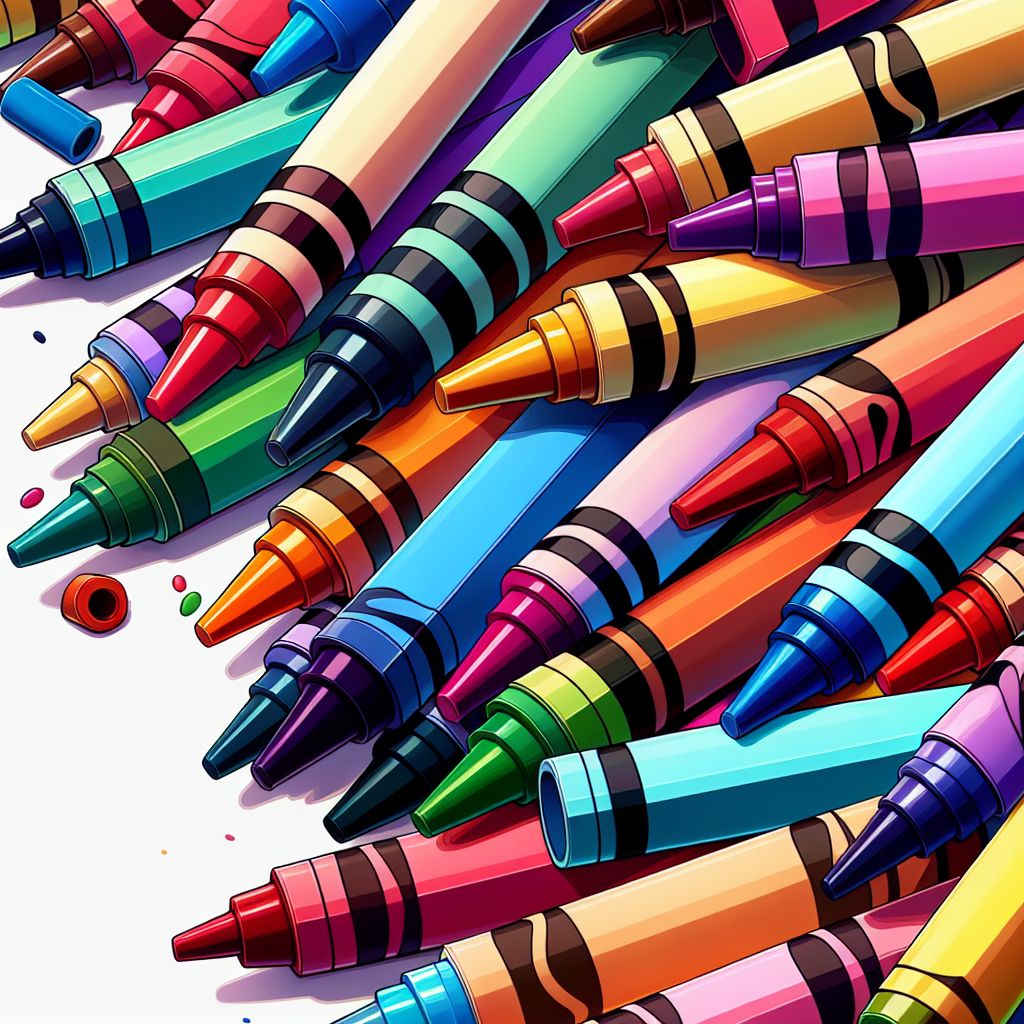 Crayons in illustration style with gradients and white background