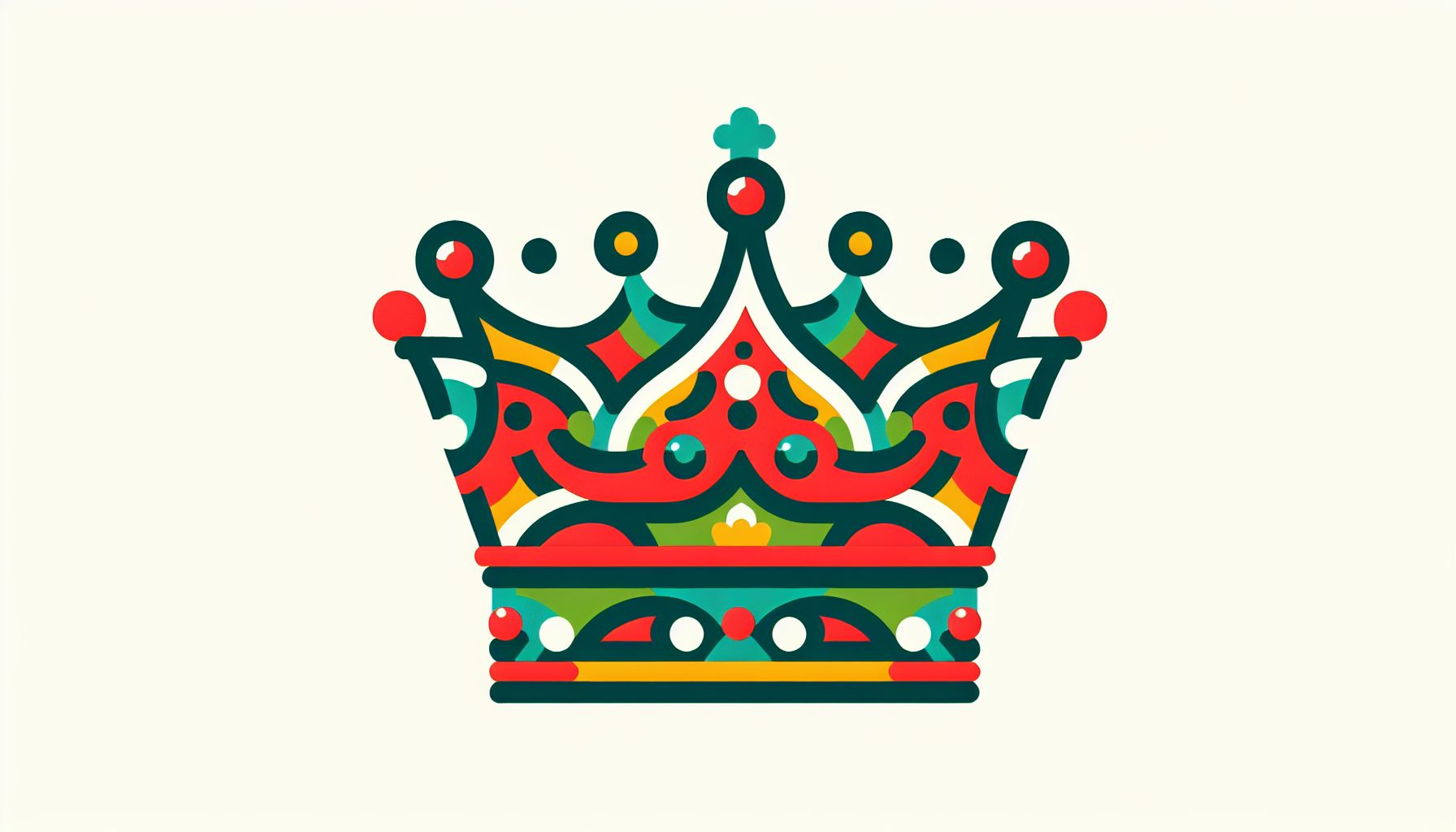 Crown in flat illustration style and white background, red #f47574, green #88c7a8, yellow #fcc44b, and blue #645bc8 colors.