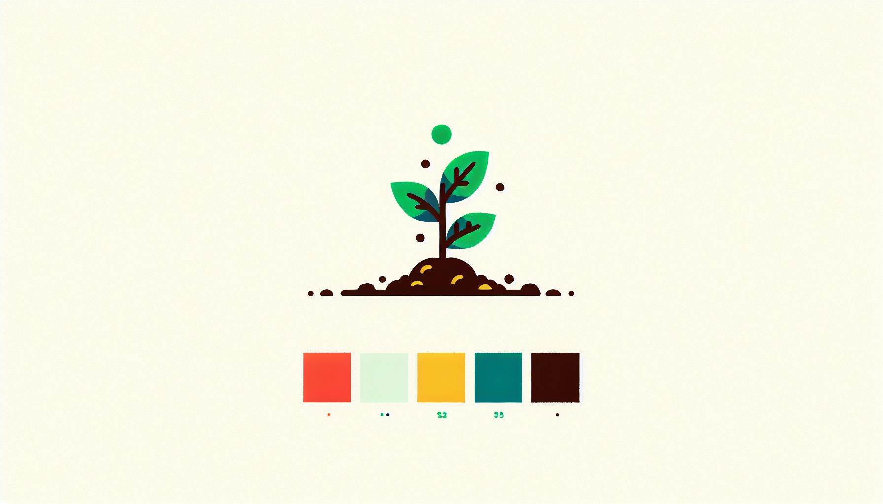 Seedling in flat illustration style and white background, red #f47574, green #88c7a8, yellow #fcc44b, and blue #645bc8 colors.