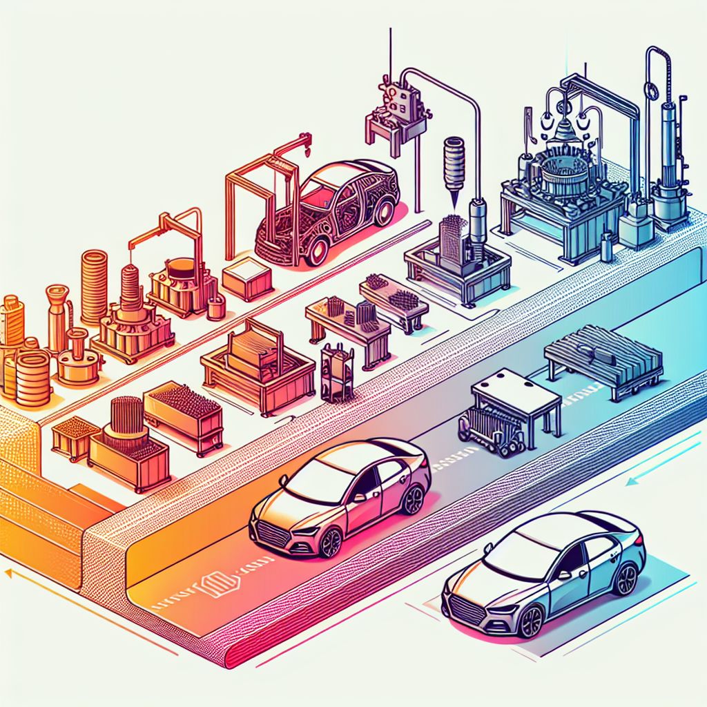 car production in illustration style with gradients and white background