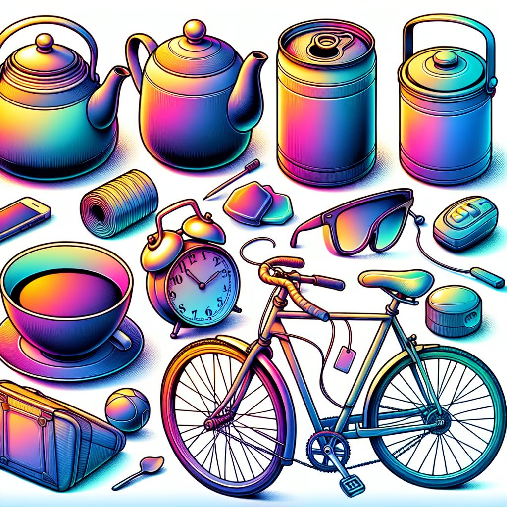 Things in illustration style with gradients and white background
