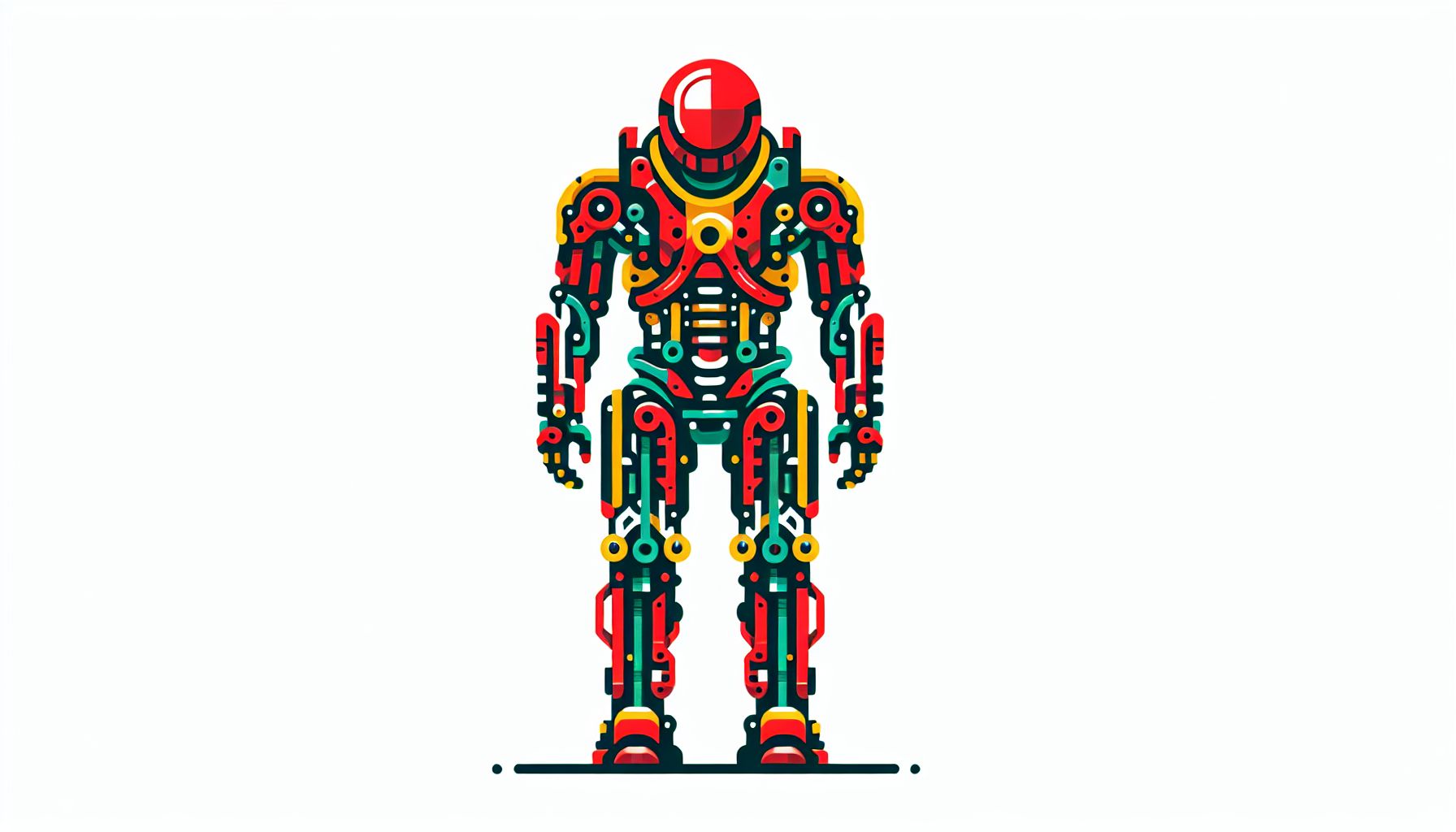 Exoskeleton in flat illustration style and white background, red #f47574, green #88c7a8, yellow #fcc44b, and blue #645bc8 colors.