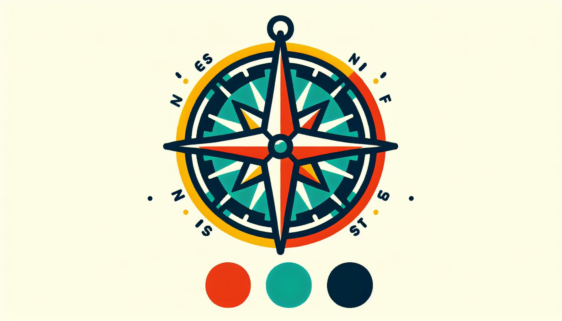 Compass in flat illustration style and white background, red #f47574, green #88c7a8, yellow #fcc44b, and blue #645bc8 colors.
