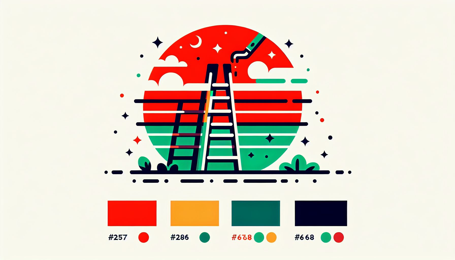 Ladder in flat illustration style and white background, red #f47574, green #88c7a8, yellow #fcc44b, and blue #645bc8 colors.