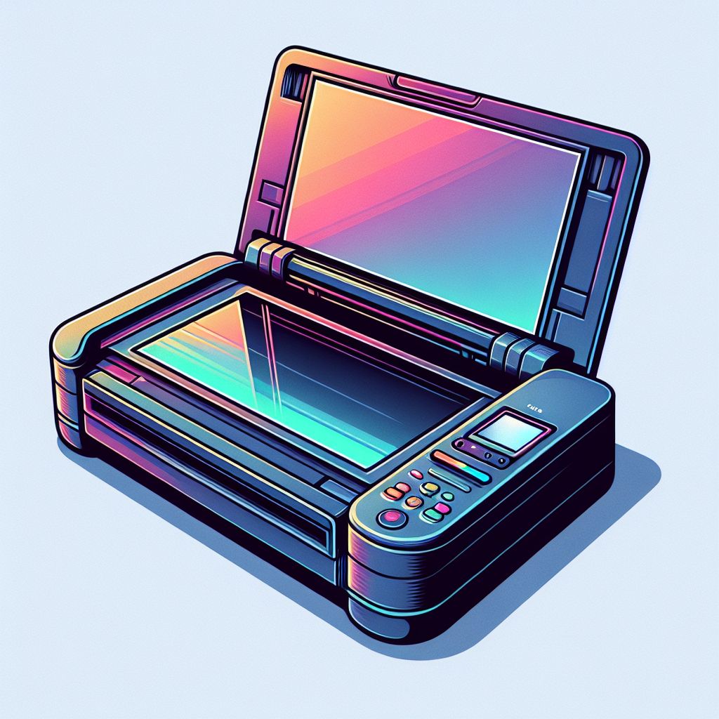 Scanner in illustration style with gradients and white background