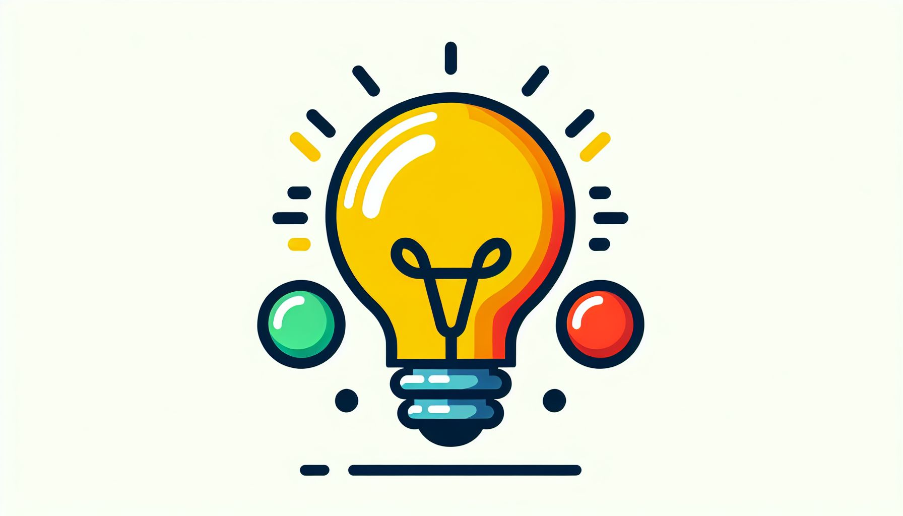 Lightbulb in flat illustration style and white background, red #f47574, green #88c7a8, yellow #fcc44b, and blue #645bc8 colors.