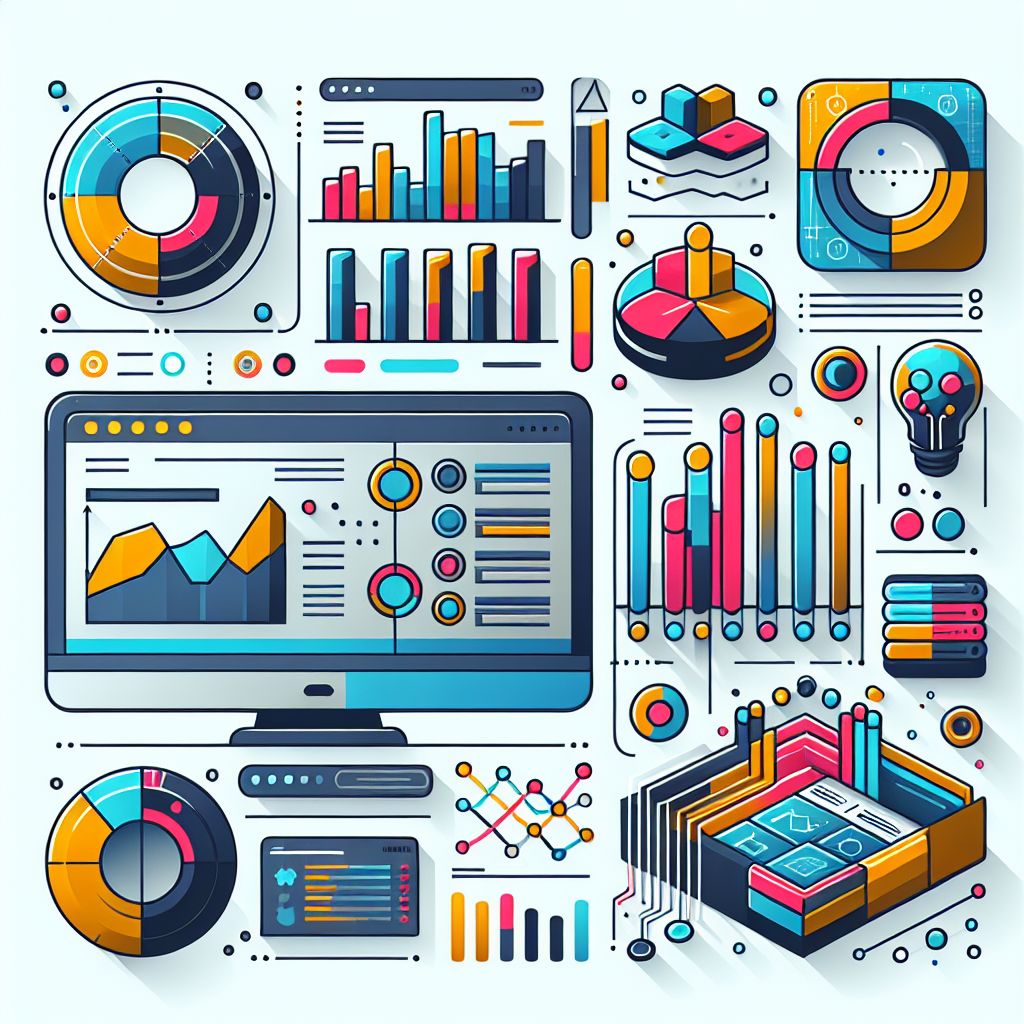 Analytics software in illustration style with gradients and white background
