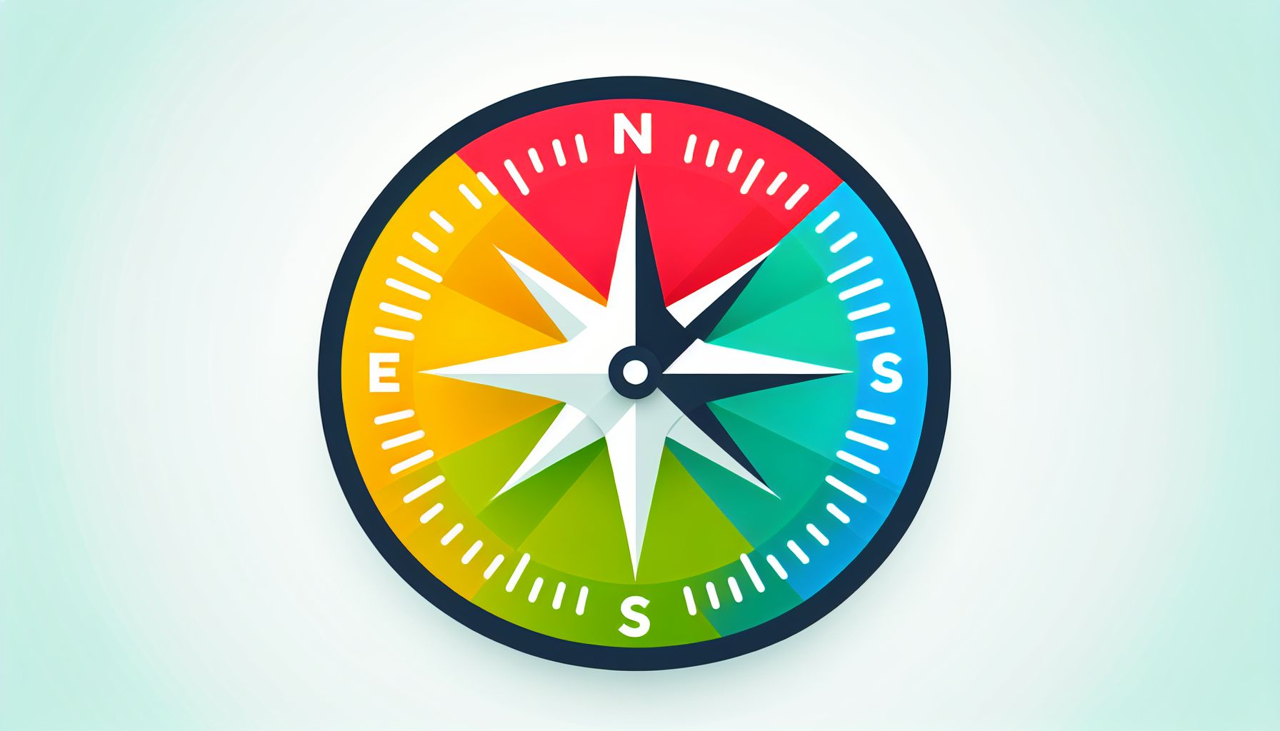 Compass in flat illustration style and white background, red #f47574, green #88c7a8, yellow #fcc44b, and blue #645bc8 colors.