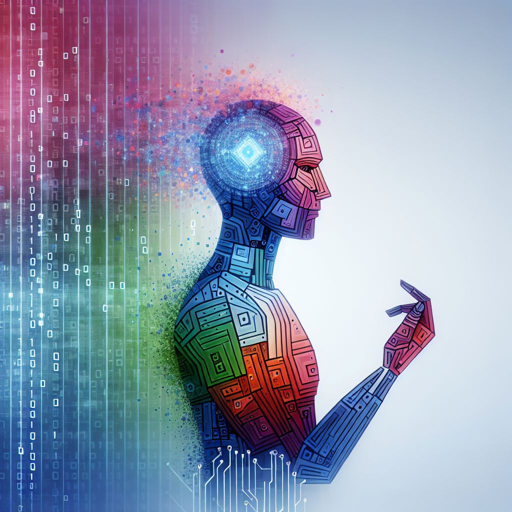 Artificial Intelligence in illustration style with gradients and white background