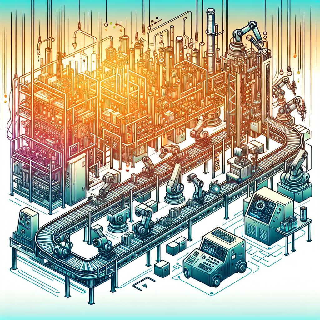 Assembly line in illustration style with gradients and white background