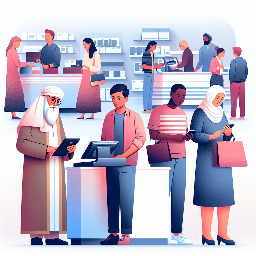 consumer behavior in illustration style with gradients and white background