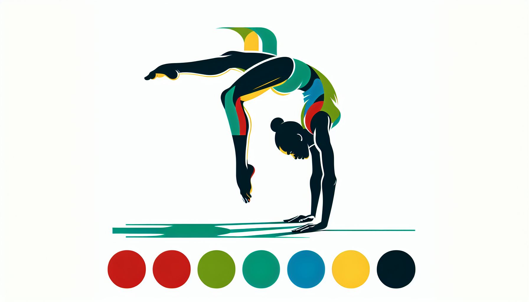 Acrobat in flat illustration style and white background, red #f47574, green #88c7a8, yellow #fcc44b, and blue #645bc8 colors.