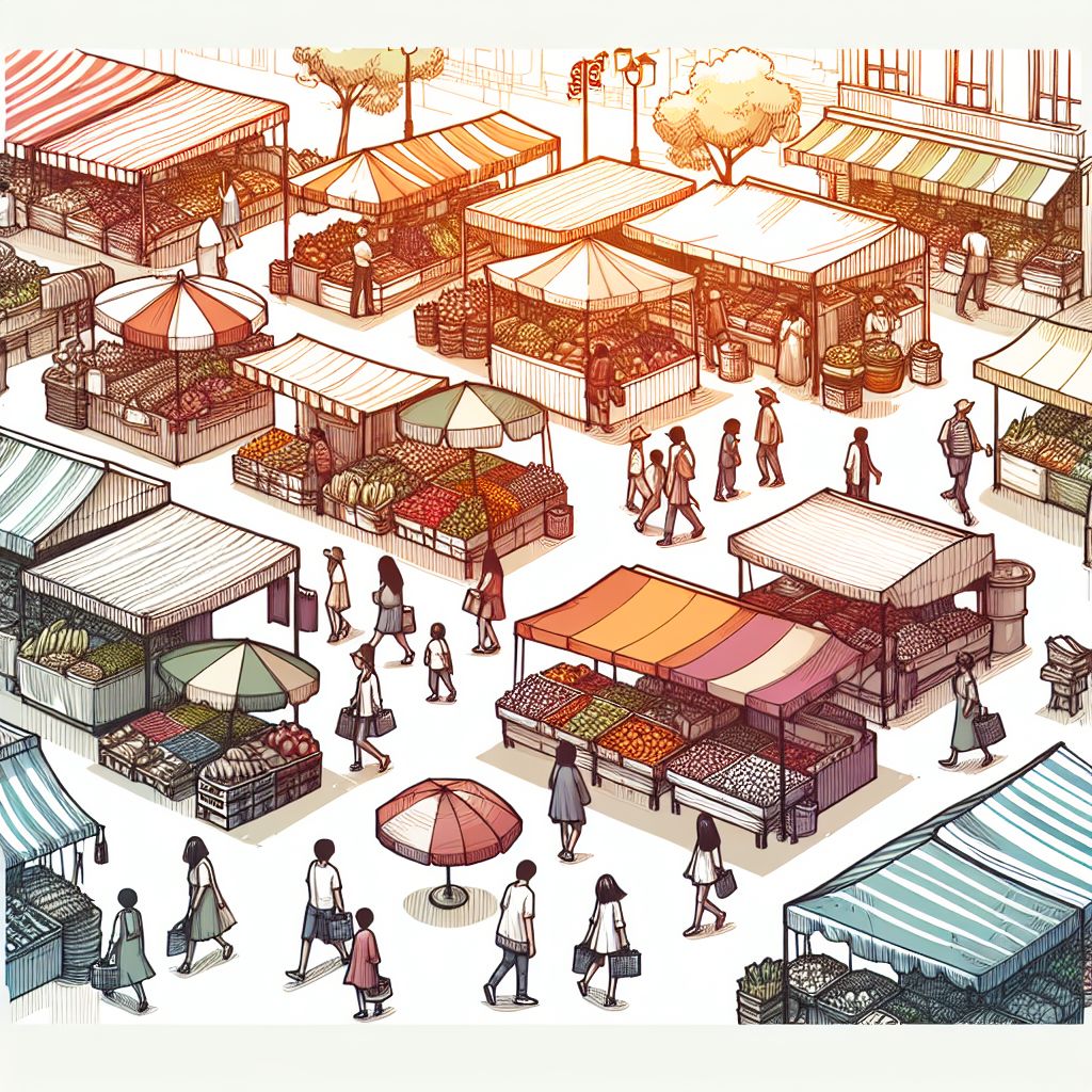 market in illustration style with gradients and white background