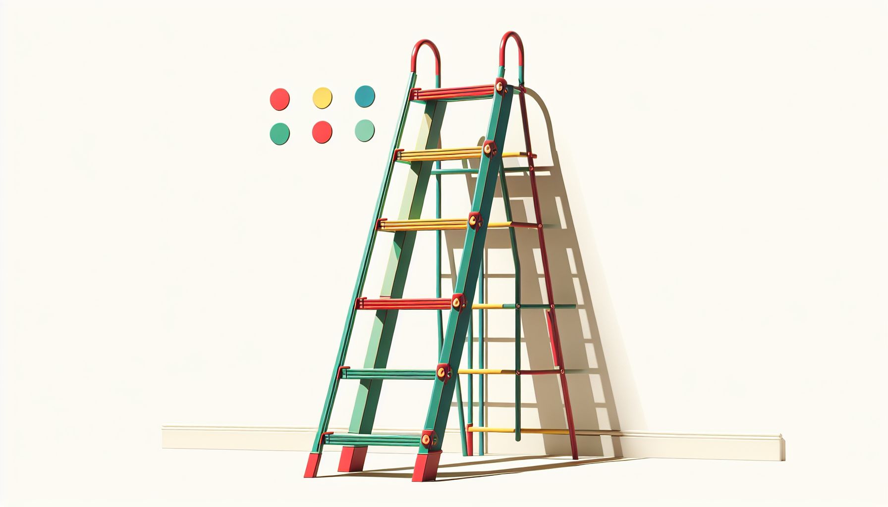 Ladder in flat illustration style and white background, red #f47574, green #88c7a8, yellow #fcc44b, and blue #645bc8 colors.