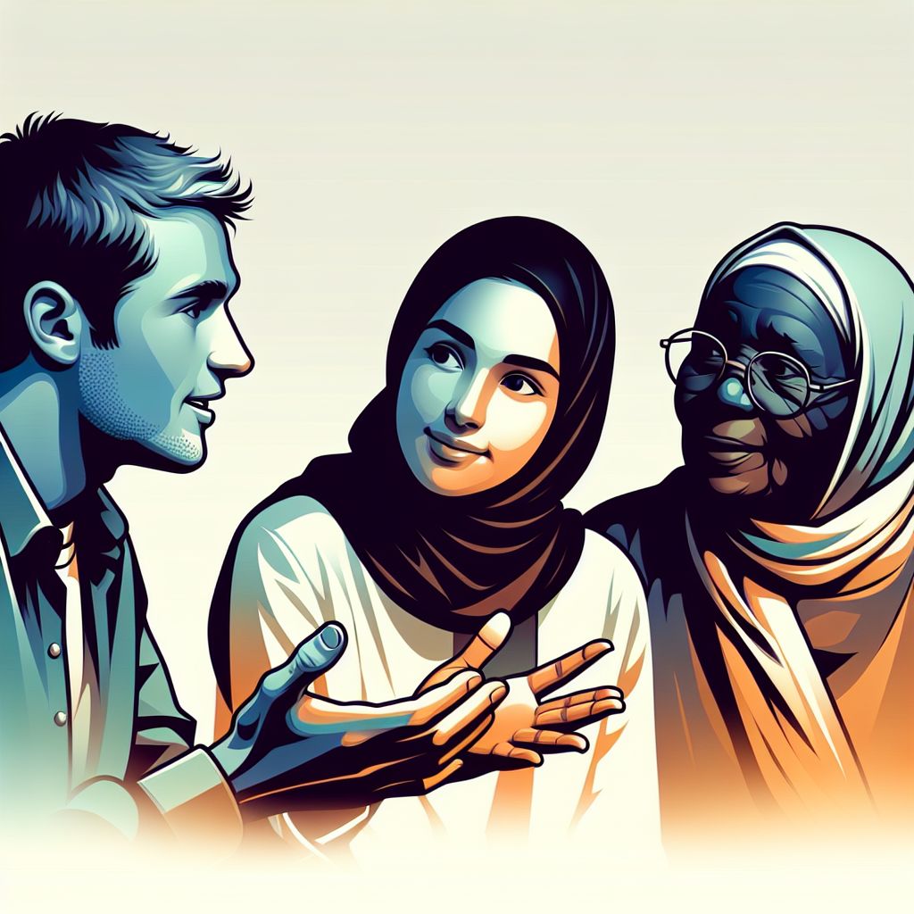 Conversation in illustration style with gradients and white background
