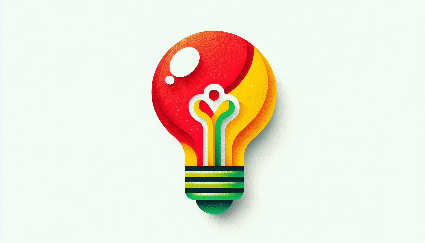 Lightbulb in flat illustration style and white background, red #f47574, green #88c7a8, yellow #fcc44b, and blue #645bc8 colors.