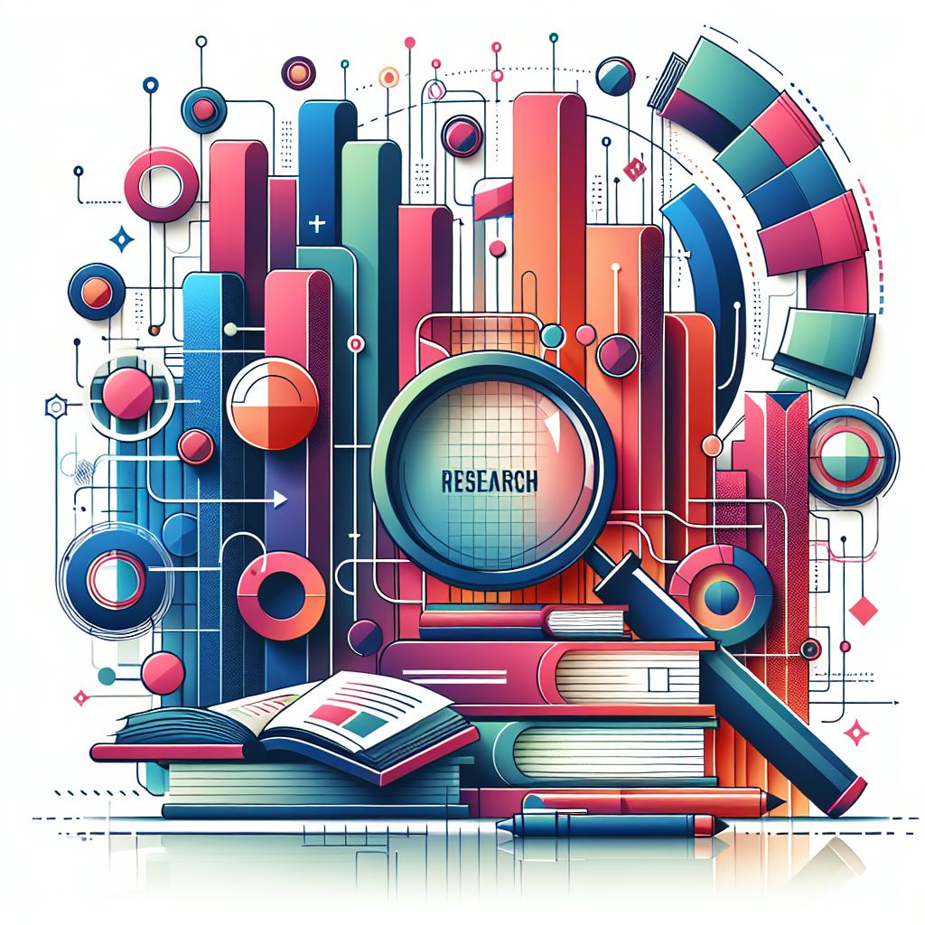 research in illustration style with gradients and white background