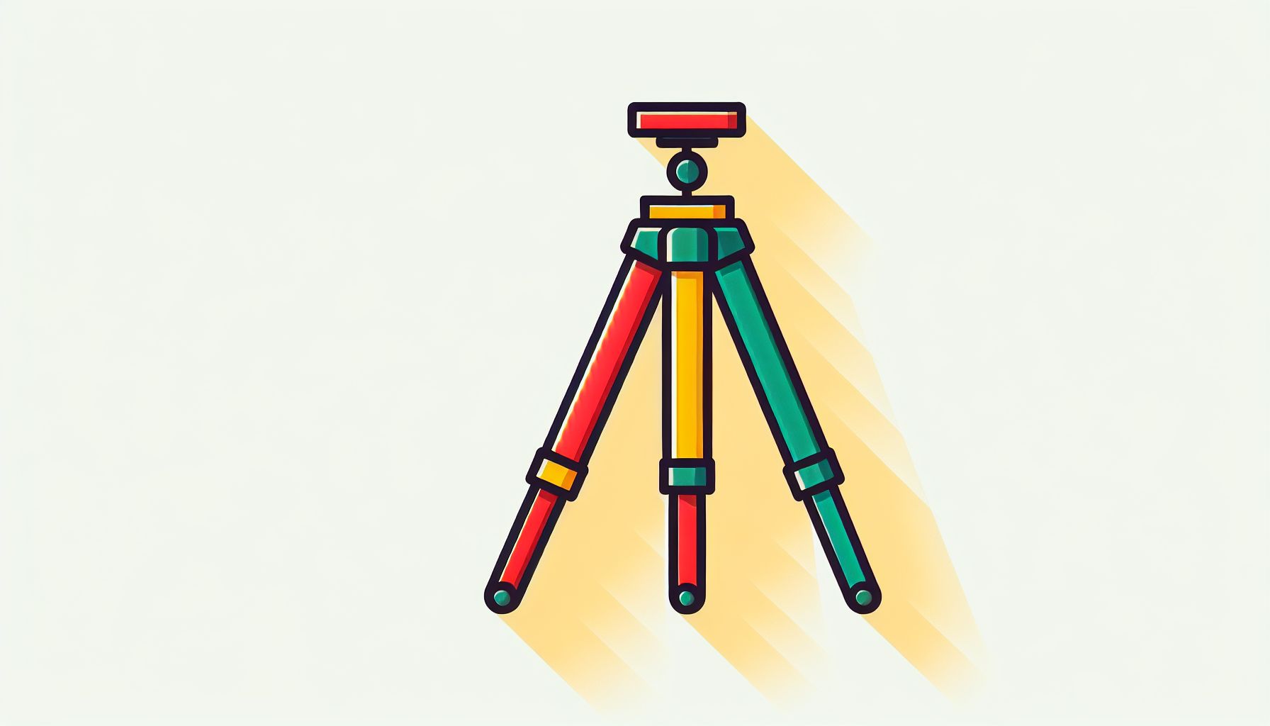 Tripod in flat illustration style and white background, red #f47574, green #88c7a8, yellow #fcc44b, and blue #645bc8 colors.