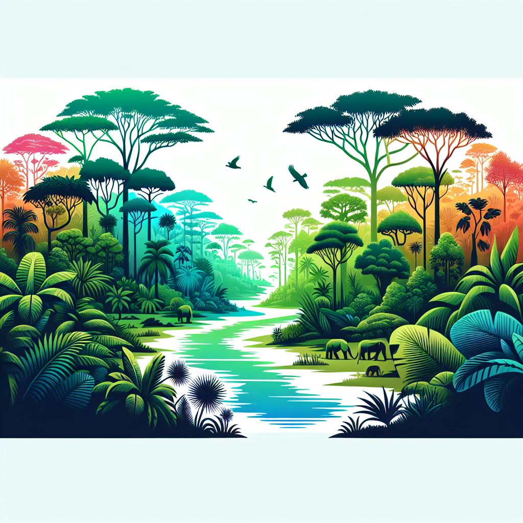Amazon in illustration style with gradients and white background