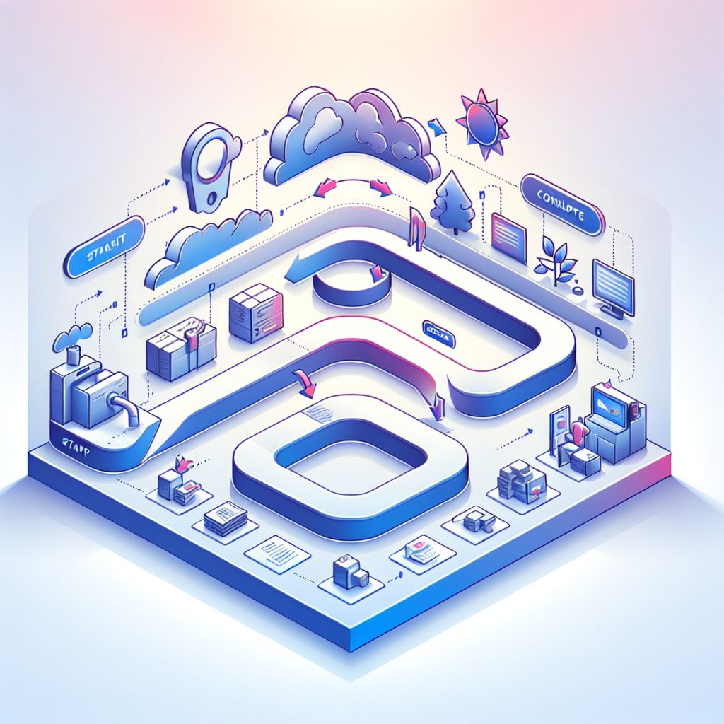 Process in illustration style with gradients and white background