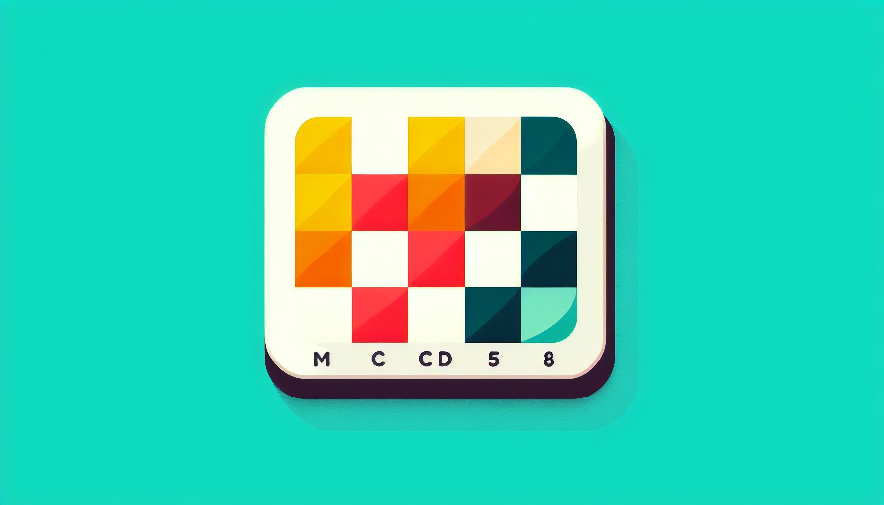 Chessboard in flat illustration style and white background, red #f47574, green #88c7a8, yellow #fcc44b, and blue #645bc8 colors.