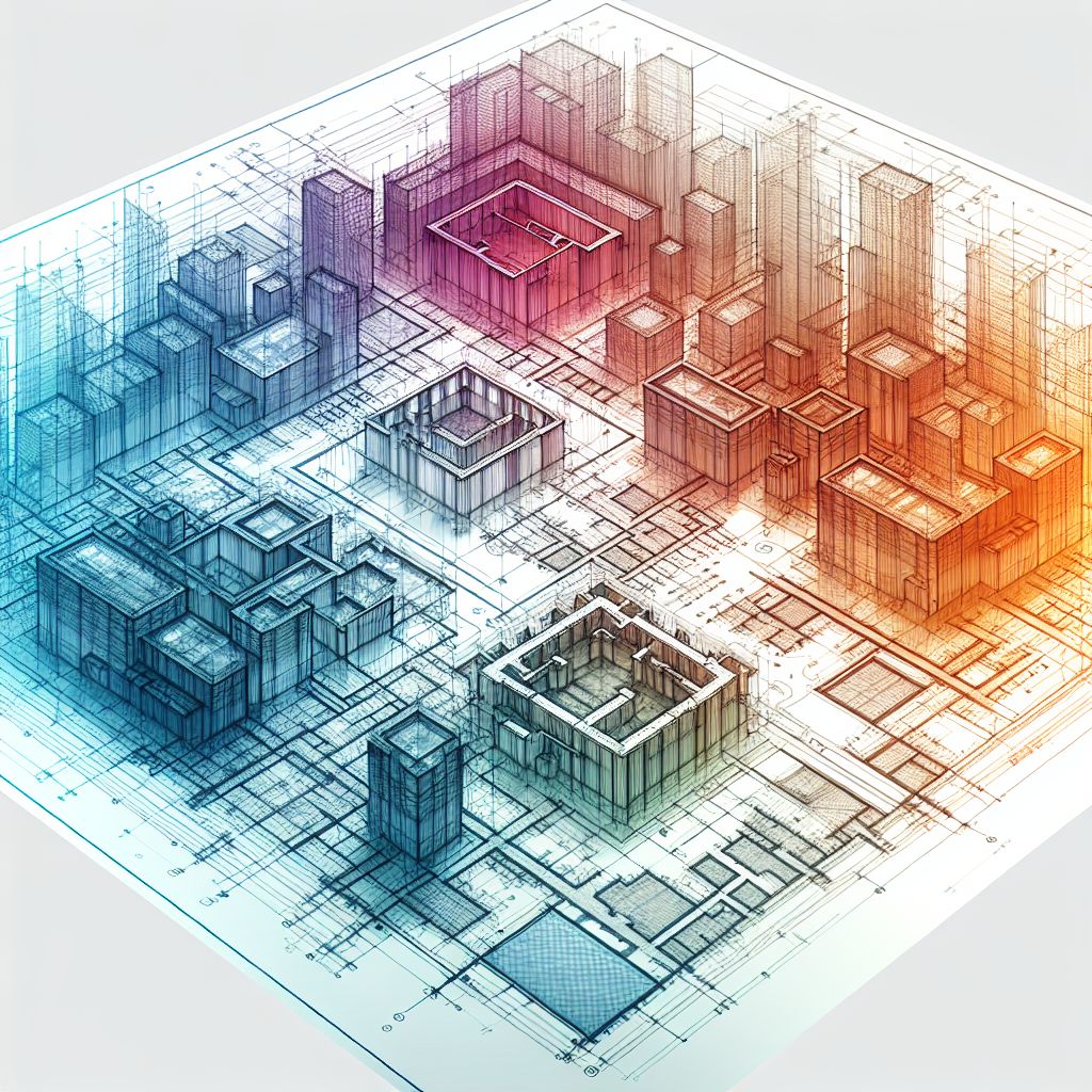 Blueprint in illustration style with gradients and white background