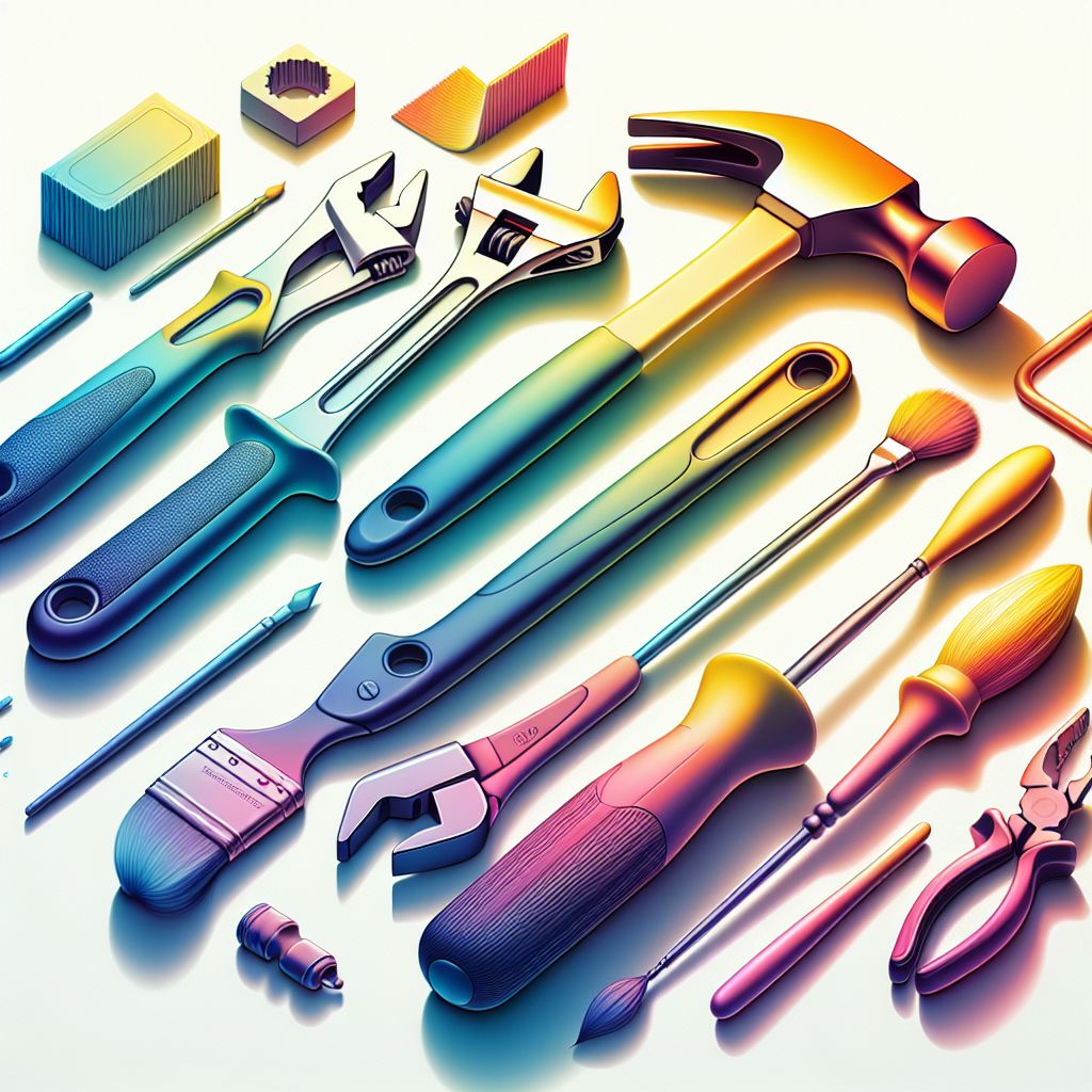 Tools in illustration style with gradients and white background