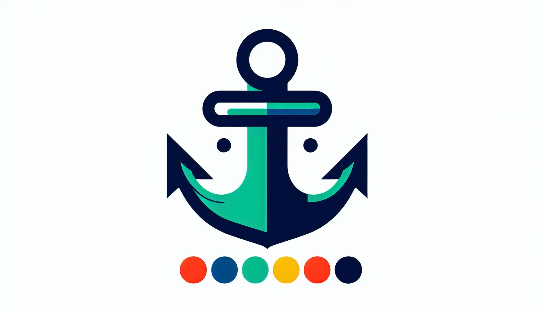 Anchor in flat illustration style and white background, red #f47574, green #88c7a8, yellow #fcc44b, and blue #645bc8 colors.