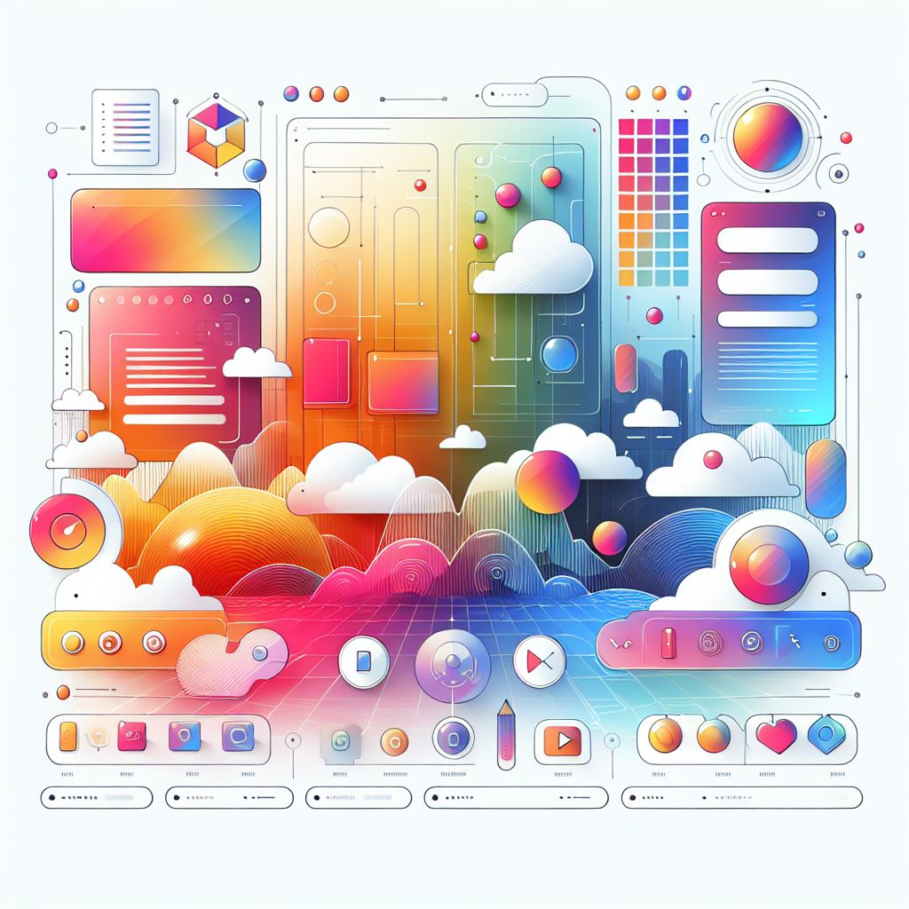 User Interface in illustration style with gradients and white background