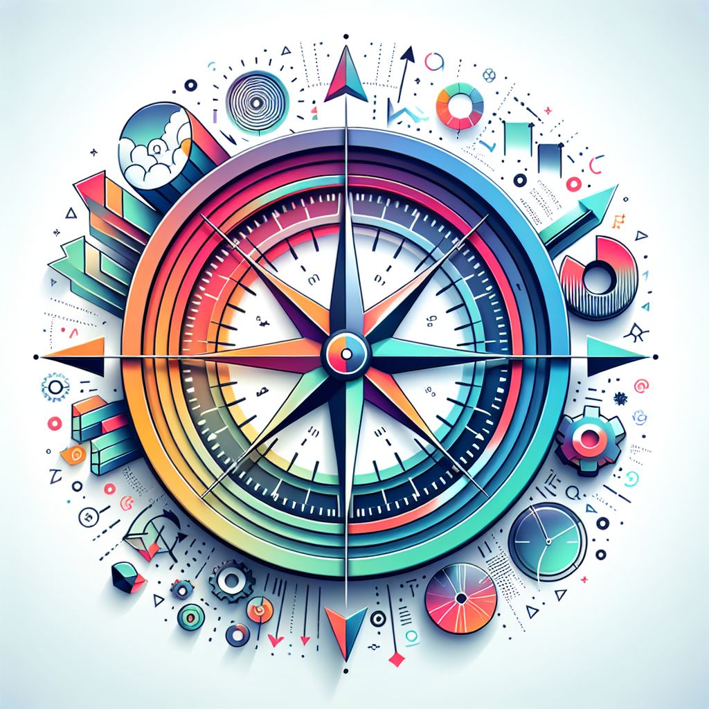 Strategy compass in illustration style with gradients and white background