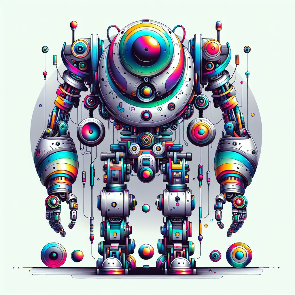 Robot in illustration style with gradients and white background