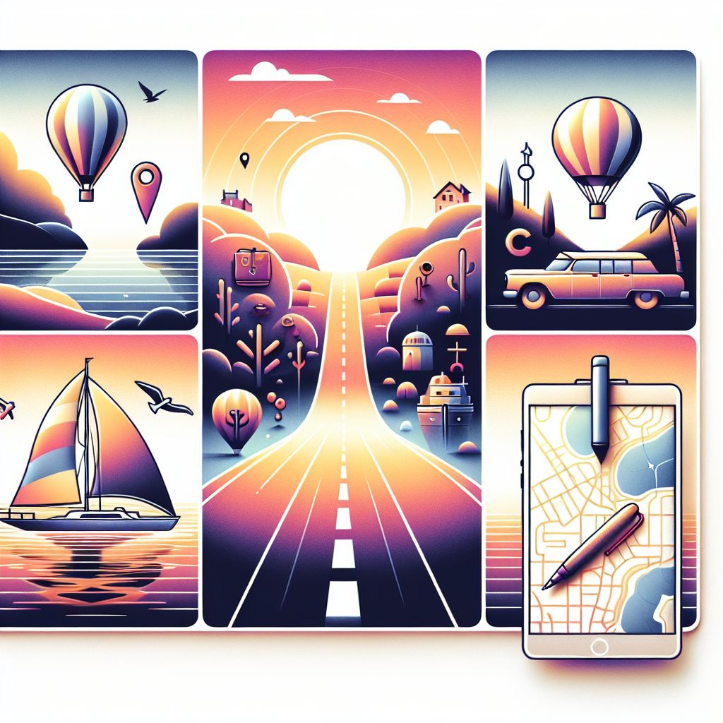 Captivating journeys in illustration style with gradients and white background