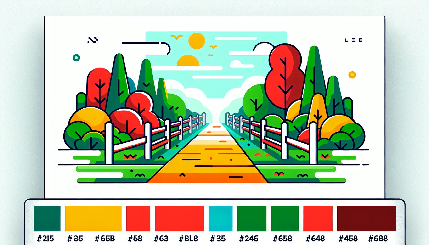 Pathway in flat illustration style and white background, red #f47574, green #88c7a8, yellow #fcc44b, and blue #645bc8 colors.