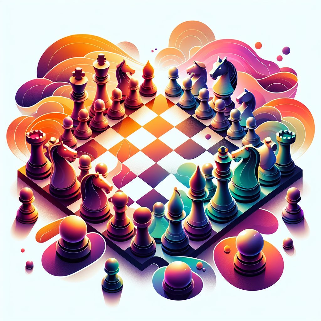 Chess game in illustration style with gradients and white background