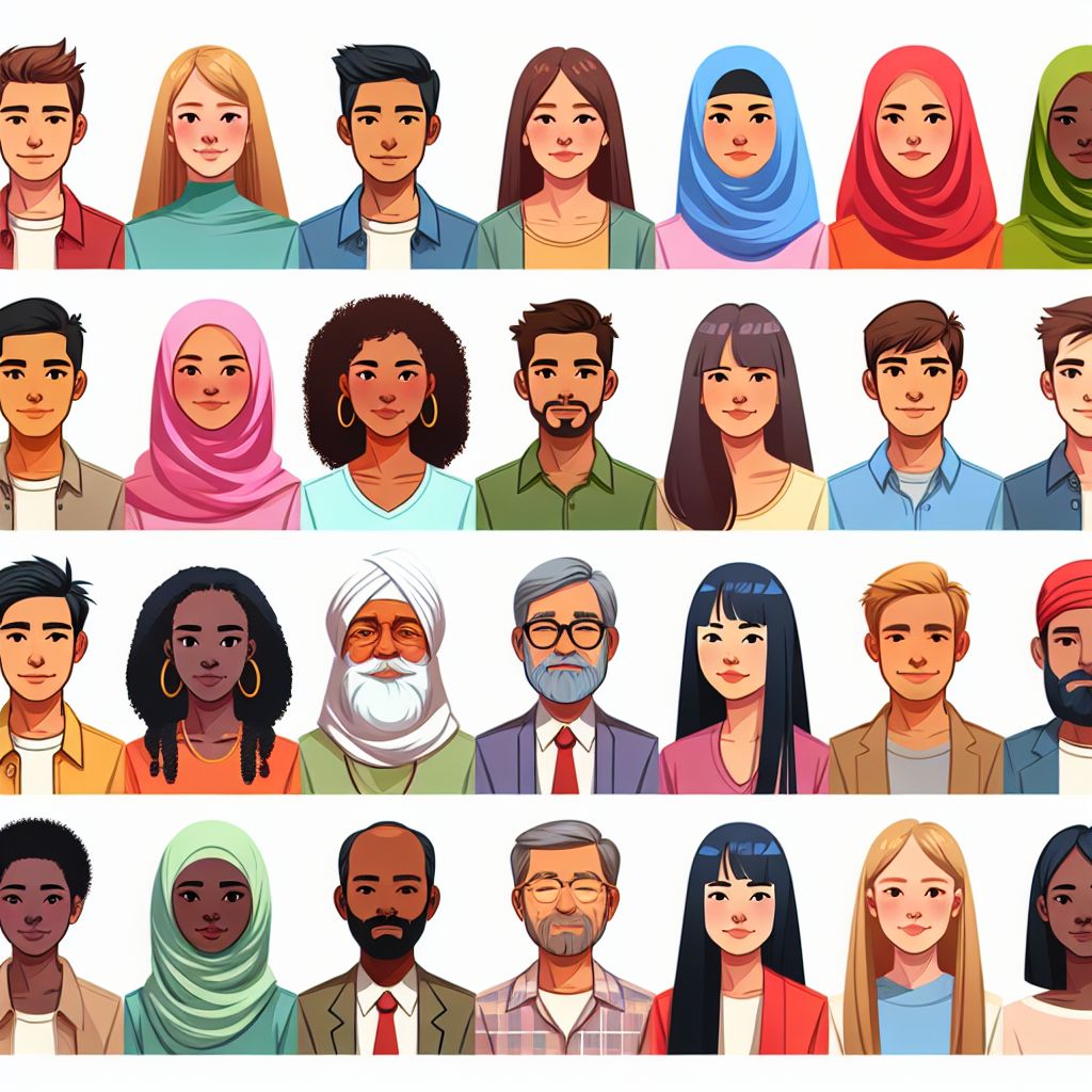 Personalities in illustration style with gradients and white background