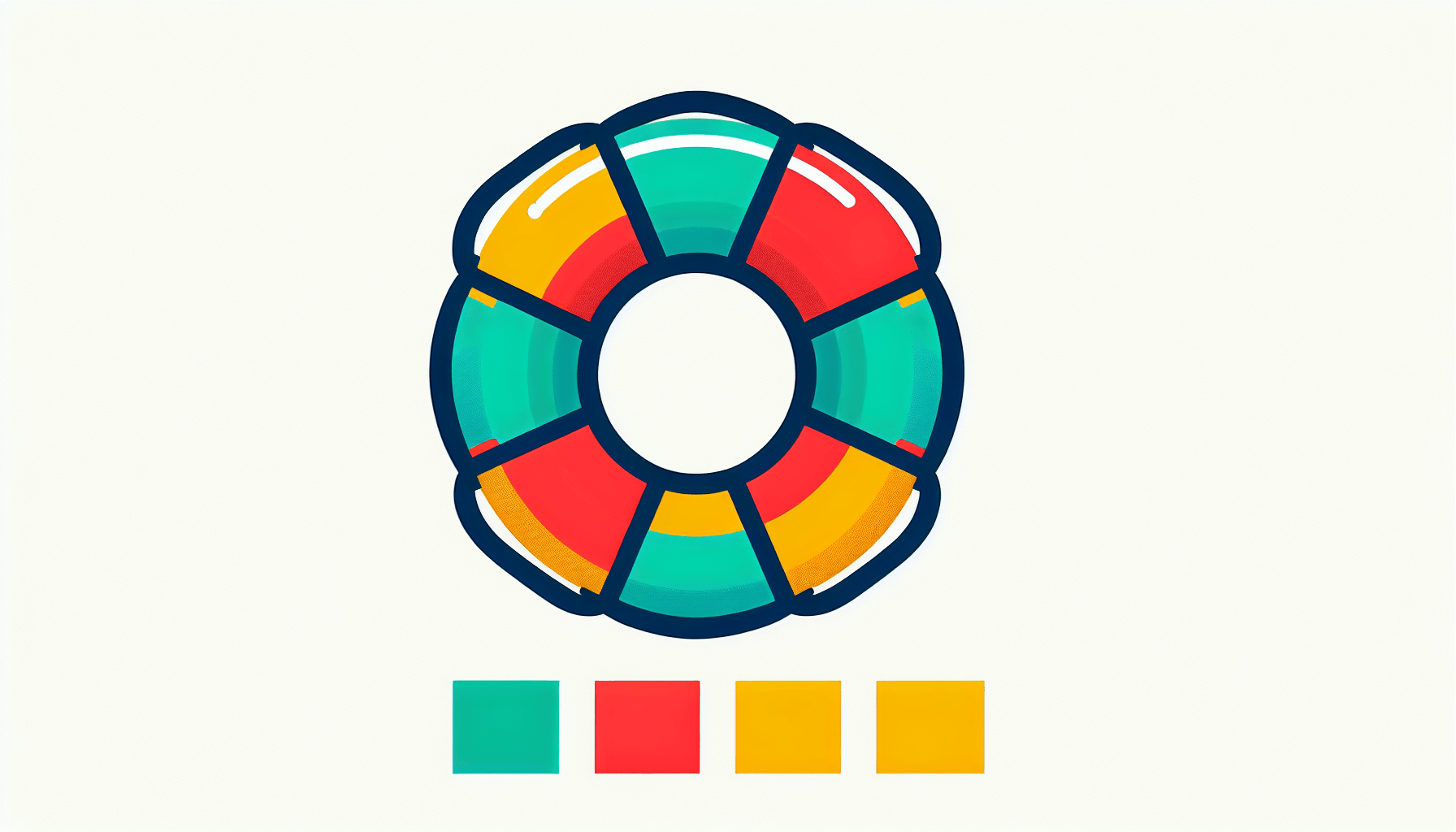 Lifesaver in flat illustration style and white background, red #f47574, green #88c7a8, yellow #fcc44b, and blue #645bc8 colors.