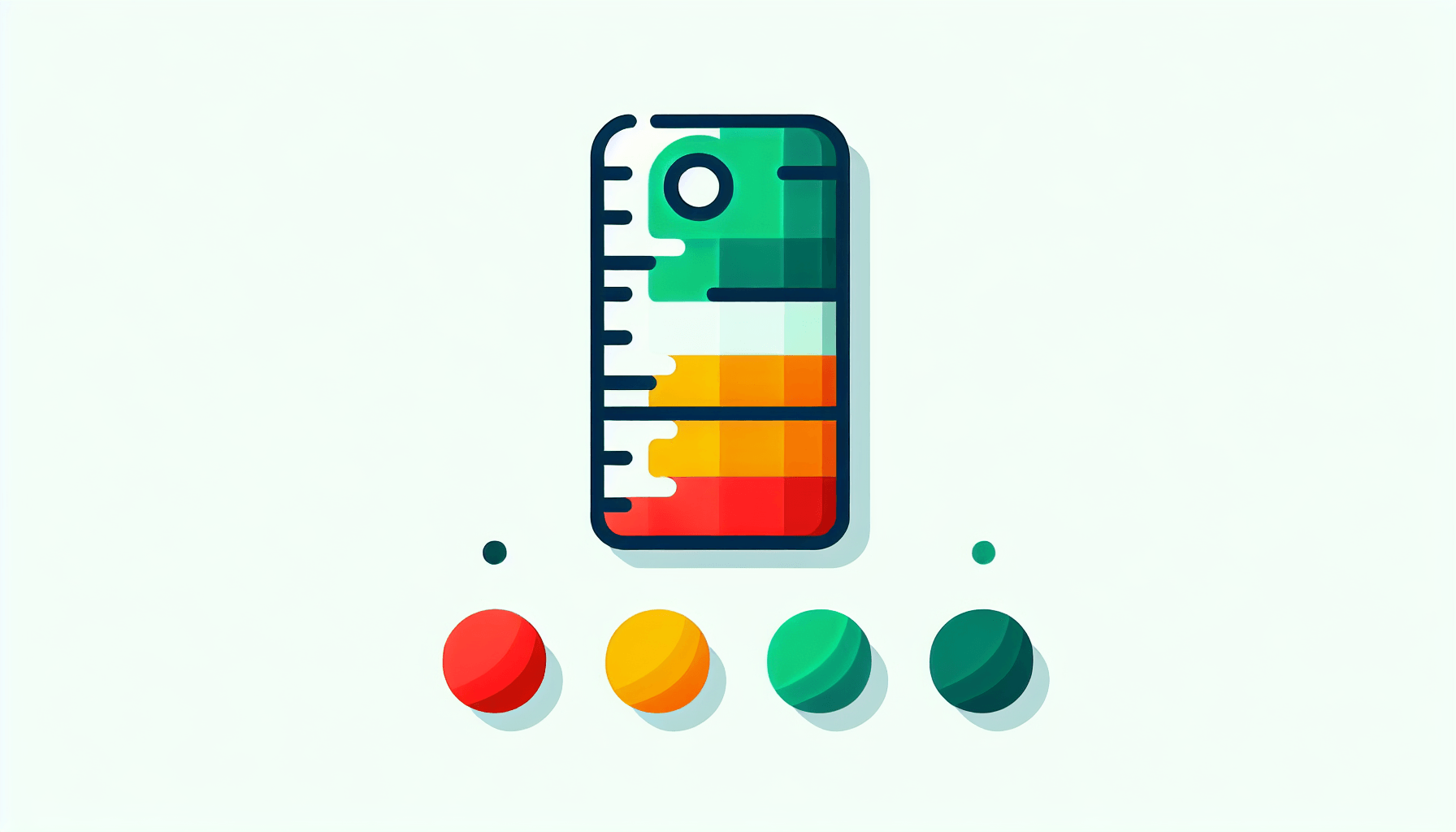 Ruler in flat illustration style and white background, red #f47574, green #88c7a8, yellow #fcc44b, and blue #645bc8 colors.