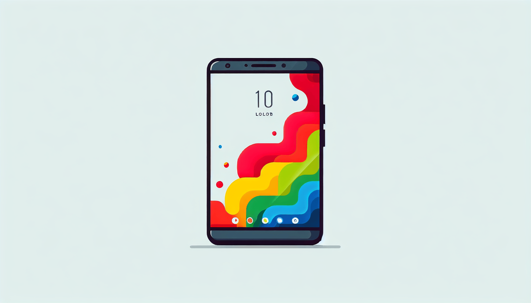 Smartphone in flat illustration style and white background, red #f47574, green #88c7a8, yellow #fcc44b, and blue #645bc8 colors.