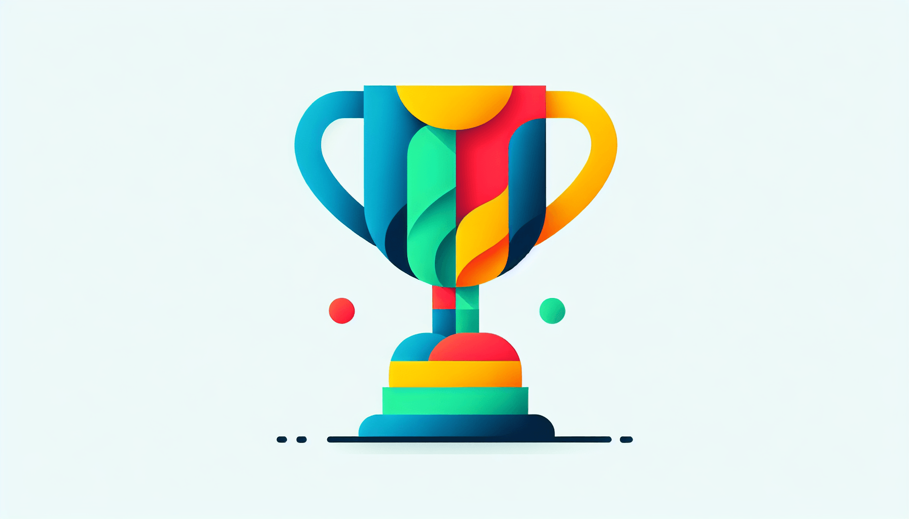 Trophy in flat illustration style and white background, red #f47574, green #88c7a8, yellow #fcc44b, and blue #645bc8 colors.