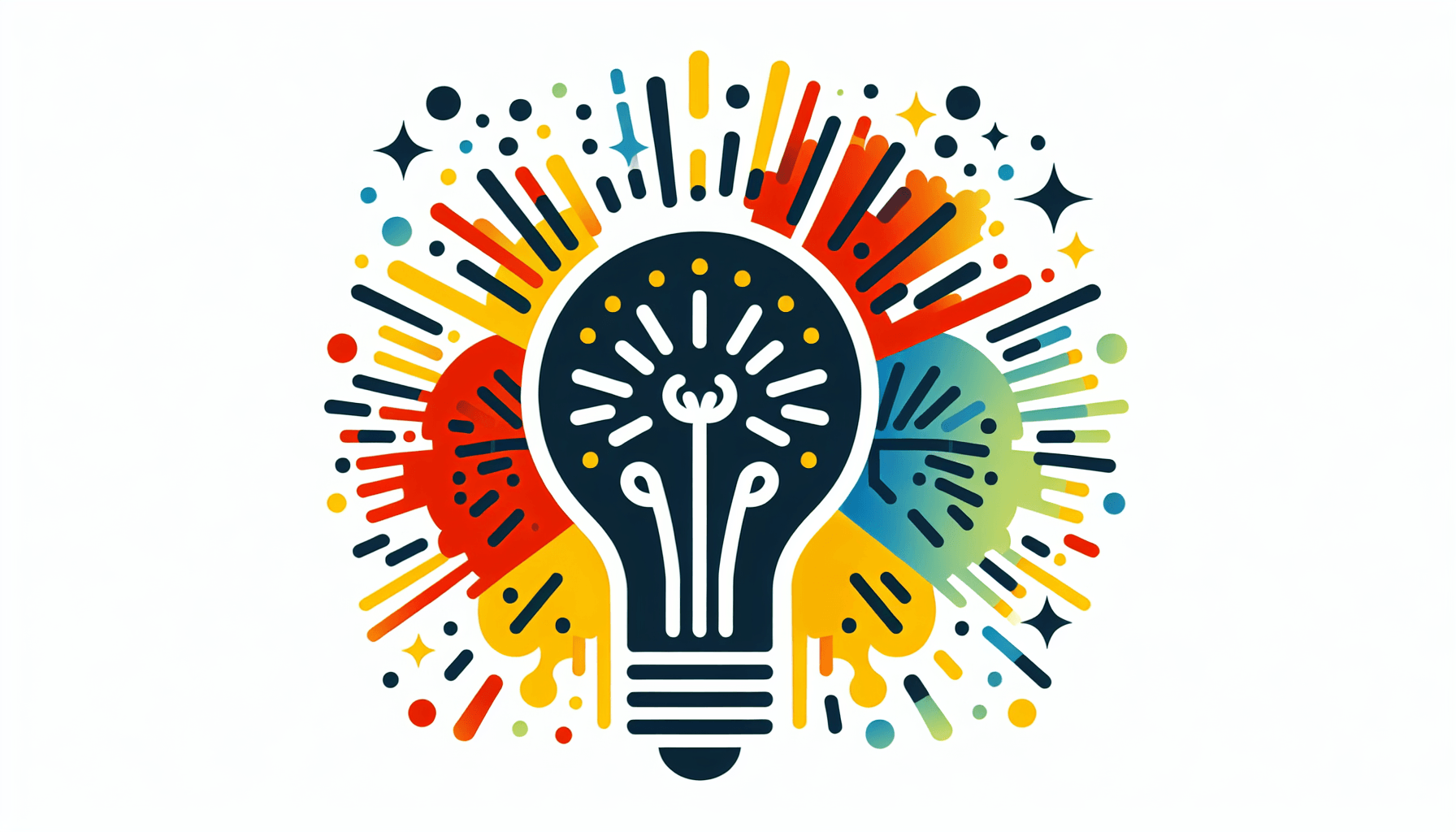 How to innovate with the strategy canvas for competitiveness? -> Lightbulb in flat illustration style and white background, red #f47574, green #88c7a8, yellow #fcc44b, and blue #645bc8 colors.