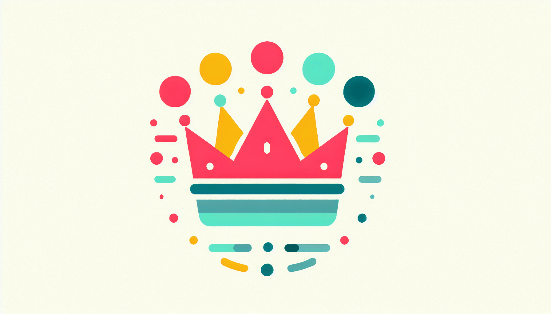 Crown in flat illustration style and white background, red #f47574, green #88c7a8, yellow #fcc44b, and blue #645bc8 colors.