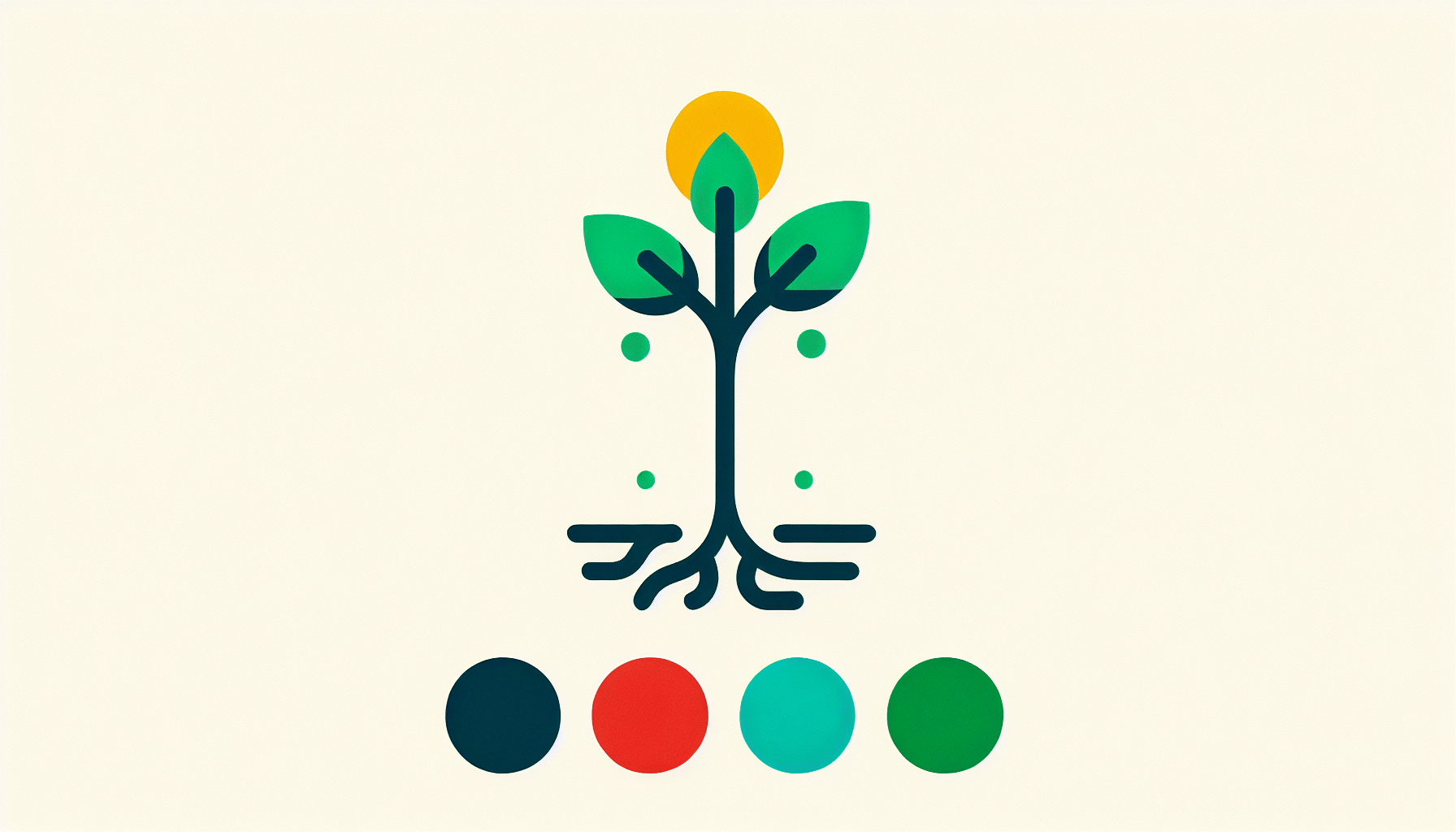 Seedling in flat illustration style and white background, red #f47574, green #88c7a8, yellow #fcc44b, and blue #645bc8 colors.