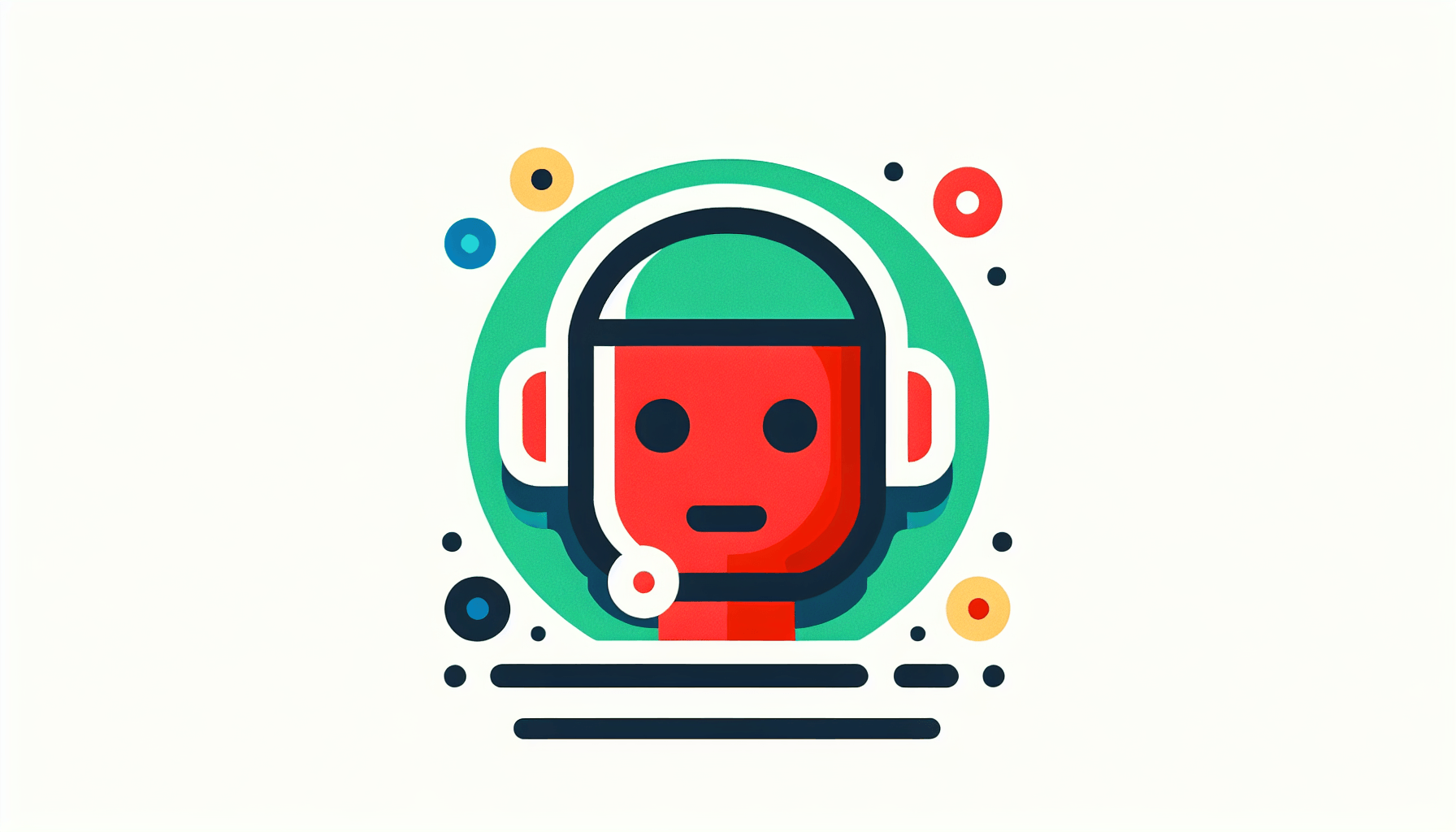 Virtual assistant in flat illustration style and white background, red #f47574, green #88c7a8, yellow #fcc44b, and blue #645bc8 colors.